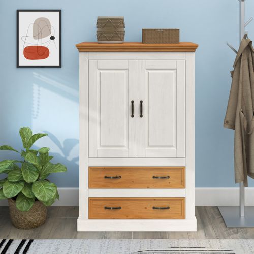Selma-armoire 2 Portes Et 2 Tiroirs En Pin Blanc