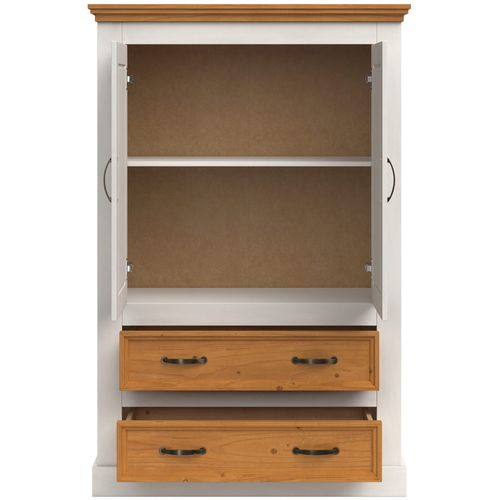 Selma-armoire 2 Portes Et 2 Tiroirs En Pin Blanc