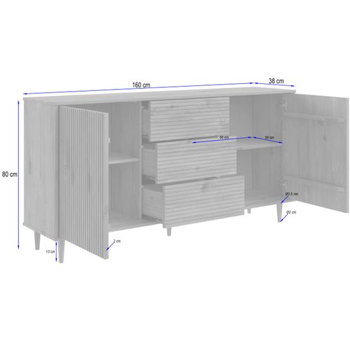 Jerzy-buffet 160 Cm Avec 2 Portes3 Tiroirs En Pin Teinté Cire