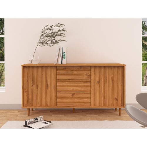Jerzy-buffet 160 Cm Avec 2 Portes3 Tiroirs En Pin Teinté Cire