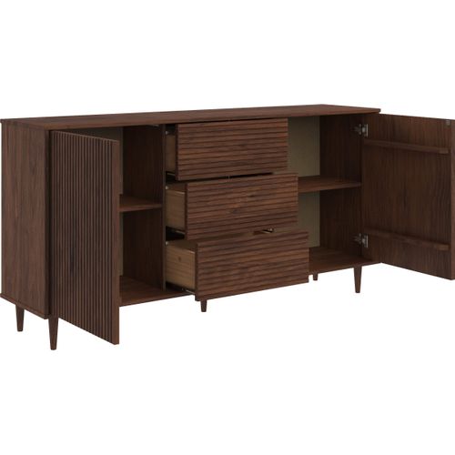 Jerzy-buffet 160 Cm Avec 2 Portes3 Tiroirs En Pin Laqué Marron