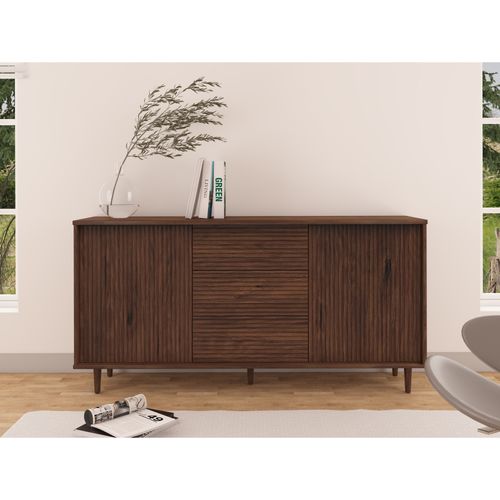 Jerzy-buffet 160 Cm Avec 2 Portes3 Tiroirs En Pin Laqué Marron