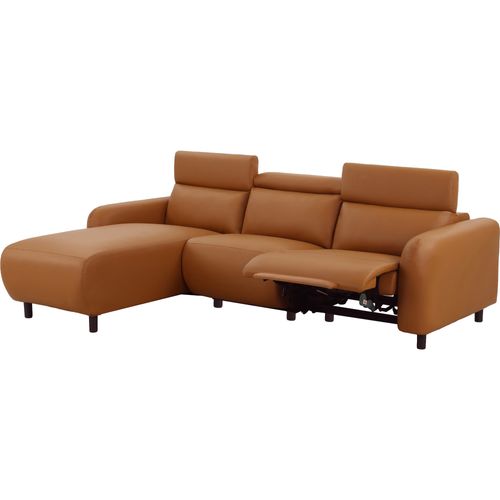 Skaane-canapé 3 Places Avec Méridienne En L Et Fonction Électrique En Pu Cognac