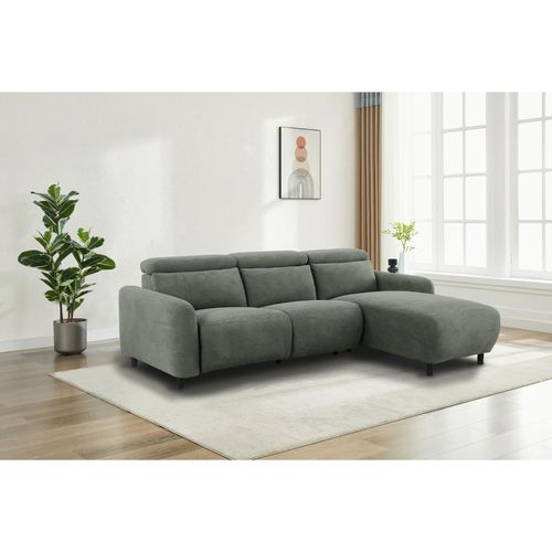 Canapé 3 Places 1 Fauteuil Inclinable Droite Électrique Vert Corduroy