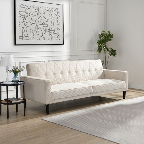 Canapé-lit Avon 3s En Velours Côtelé Crème