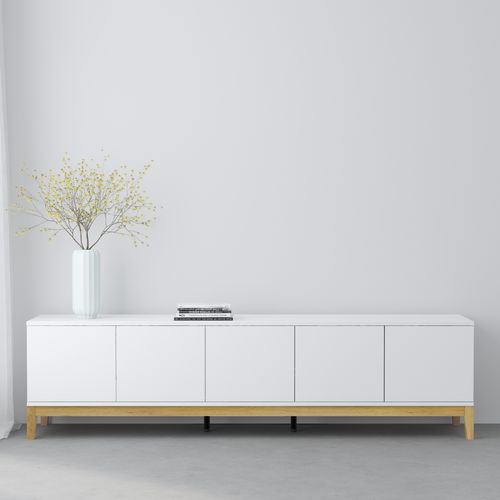 Pelle-meuble TV 5 Portes Blanc / Chêne Wotan