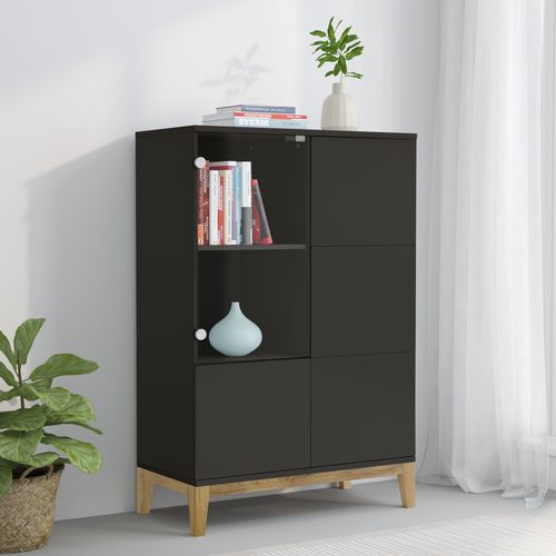 Pelle-meuble Haut Avec 1 Porte Vitrée Et 2 Portes Grises