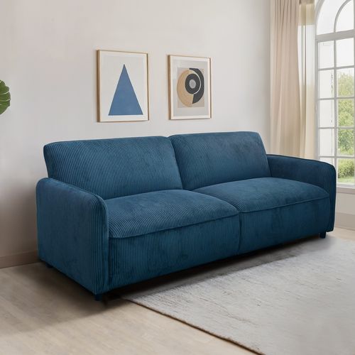 Alicia-canapé-lit 3 Places En Velours Côtelé Bleu