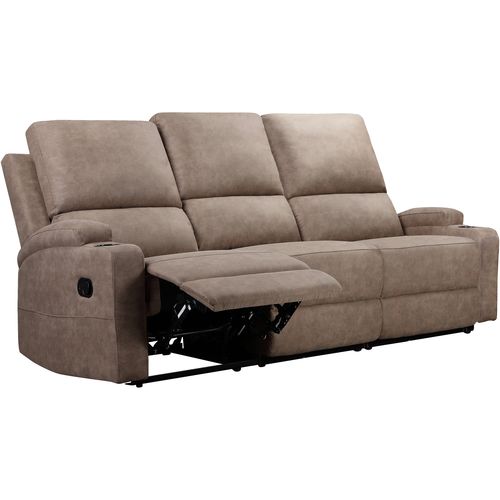 Dallas-canapé 3 Places Avec 2 Fauteuils Relax Manuels En Microfibre Taupe