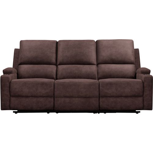 Dallas-canapé 3 Places Avec 2 Fauteuils Relax Manuels En Microfibre Marron Foncé