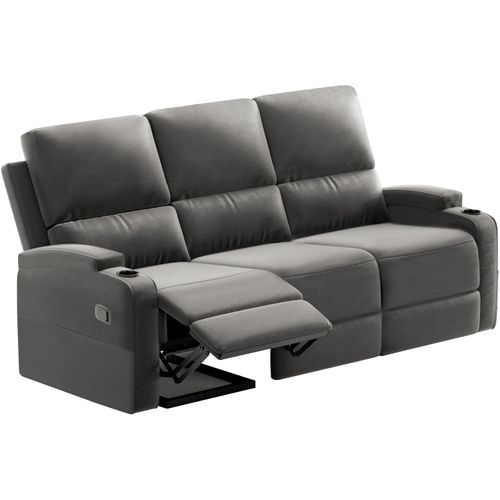 Dallas-canapé 3 Places Avec 2 Fauteuils Relax Manuels En Polyuréthane Gris