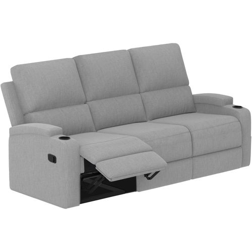 Dallas-canapé 3 Places Avec 2 Fauteuils Relax Manuels En Tissu Gris Clair