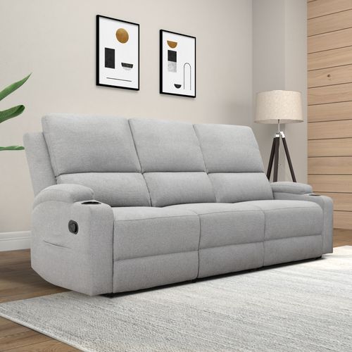 Dallas-canapé 3 Places Avec 2 Fauteuils Relax Manuels En Tissu Gris Clair