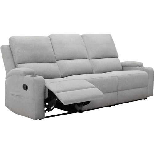 Dallas-canapé 3 Places Avec 2 Fauteuils Relax Manuels En Tissu Gris Clair