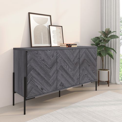 Charlene-buffet à 3 Portes Aspect Chêne Gris à Motif Arête De Poisson