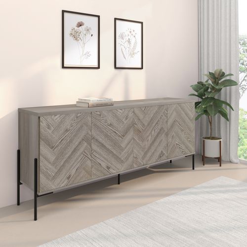 Charlene-buffet à 4 Portes Aspect Chêne à Motif Arête De Poisson