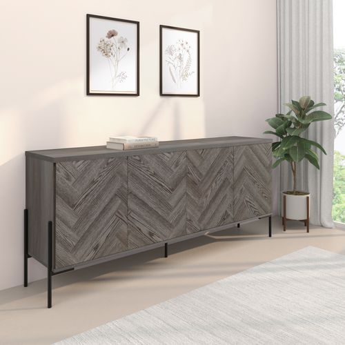 Charlene-buffet à 4 Portes Aspect Chêne Blanc à Motif Arête De Poisson