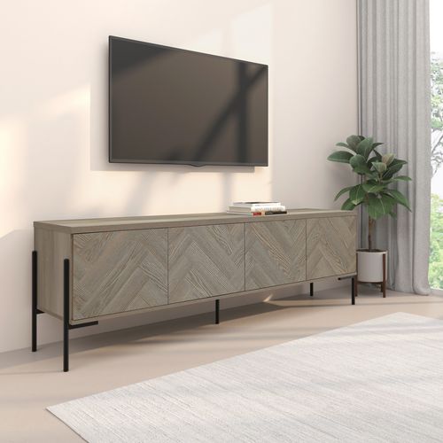 Charlene-meuble Bas à 4 Portes Aspect Chêne à Motif Arête De Poisson