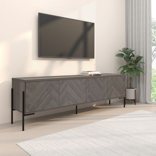 Charlene-meuble Bas à 4 Portes Aspect Chêne Blanc à Motif Arête De Poisson