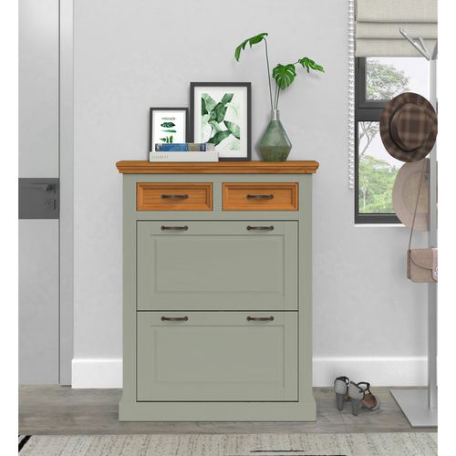 Selma-meuble à Chaussures Vert Pin Avec 2 Portes à Rabat Et 2 Tiroirs