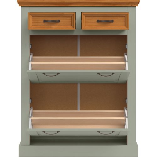 Selma-meuble à Chaussures Vert Pin Avec 2 Portes à Rabat Et 2 Tiroirs