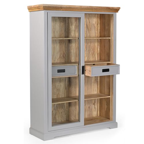 Alpinist-buffet Haut Avec 2 Portes Vitrées Et 2 Tiroirs Gris
