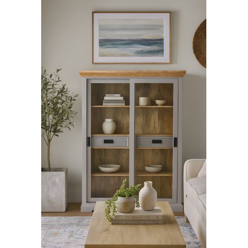 Alpinist-buffet Haut Avec 2 Portes Vitrées Et 2 Tiroirs Gris