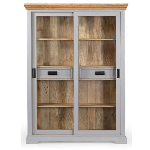 Alpinist-buffet Haut Avec 2 Portes Vitrées Et 2 Tiroirs Gris