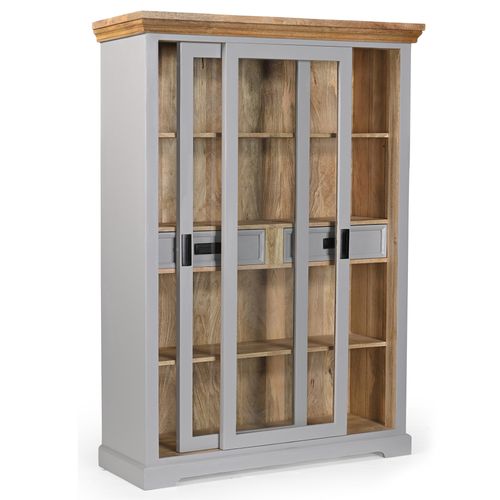 Alpinist-buffet Haut Avec 2 Portes Vitrées Et 2 Tiroirs Gris