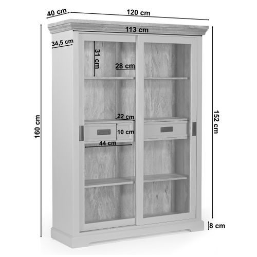 Alpinist-buffet Haut Avec 2 Portes Vitrées Et 2 Tiroirs Gris