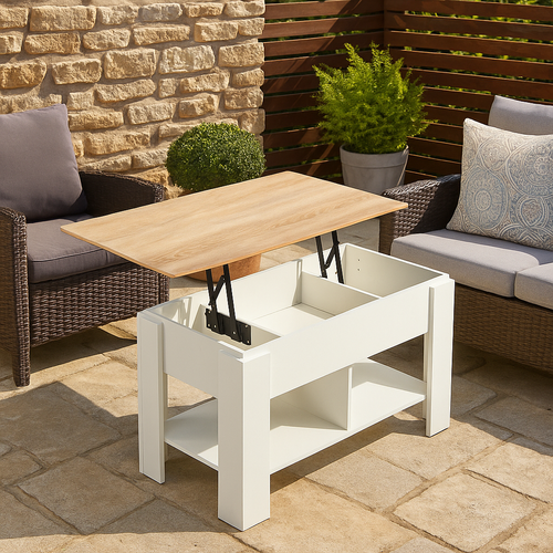 Urban Meuble Table de jardin relevable effet bois et blanc 96x50 cm