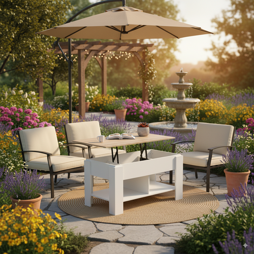 Urban Meuble Table de jardin relevable effet bois et blanc 96x50 cm