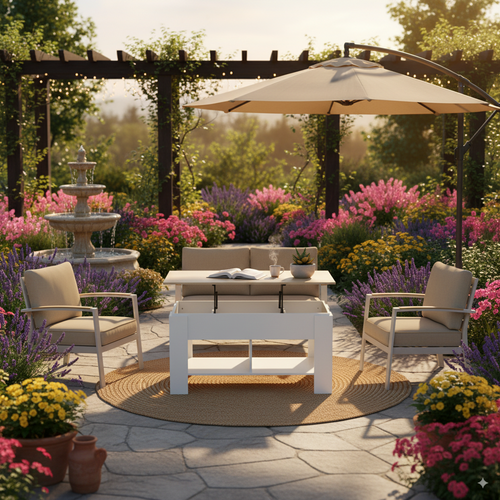 Urban Meuble Table de jardin relevable effet bois et blanc 96x50 cm