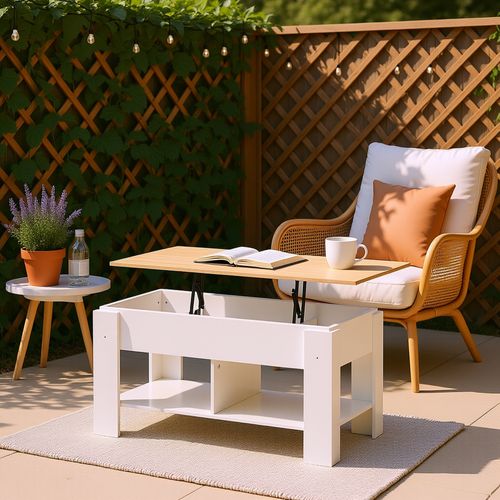 Urban Meuble Table de jardin relevable effet bois et blanc 96x50 cm
