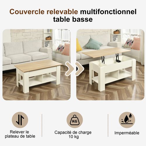 Urban Meuble Table de jardin relevable effet bois et blanc 96x50 cm