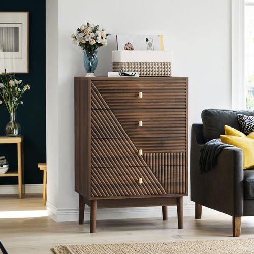 Commode Vintage Bois Sculpté 4 Tiroirs