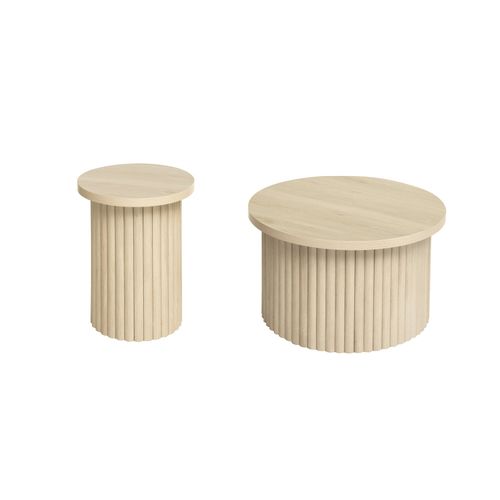 Ensemble 2 Tables Basses Rondes Effet Bois Clair