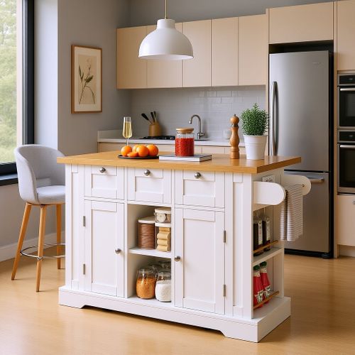 Îlot Cuisine Blanc Et Bois Extensible