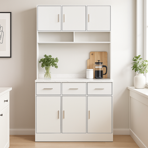 Vitrine Haute LED Blanc 3 Tiroirs 6 Portes