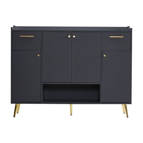 Meuble à Chaussures Buffet Gris Anthracite 4 Portes 2 Tiroirs Et Pieds Dorés