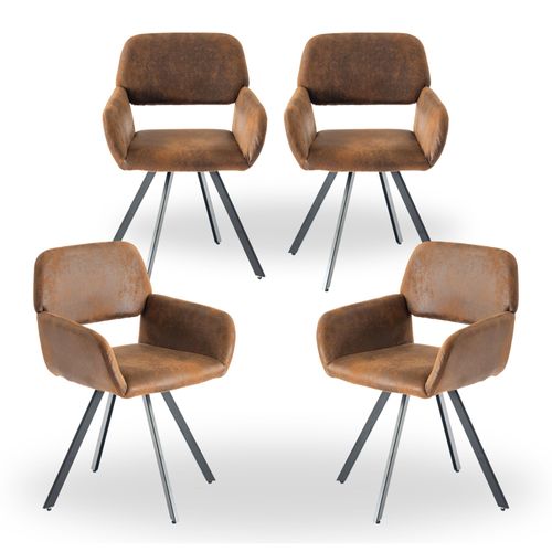 Lot De 4 Chaises De Salle à Manger Vintage Rotative Tissu Suède Marron