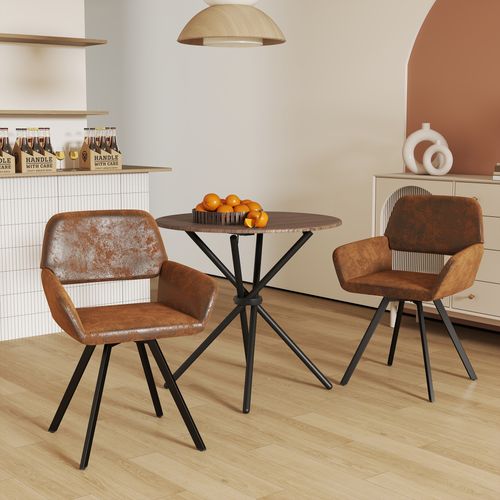 Lot De 4 Chaises De Salle à Manger Vintage Rotative Tissu Suède Marron