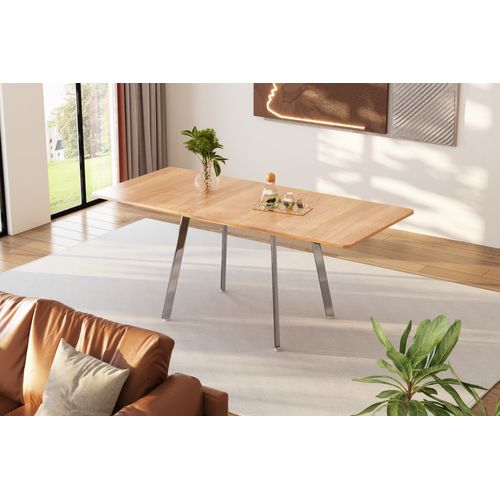 Table De Salle à Manger Extensible Effet Bois Et Pieds Chromés