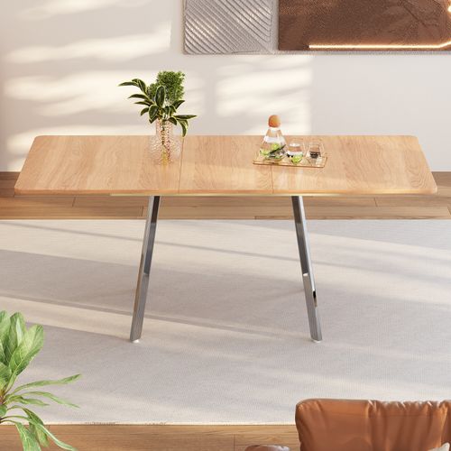 Table De Salle à Manger Extensible Effet Bois Et Pieds Chromés