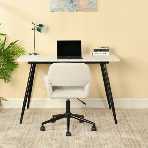 Bureau Moderne Avec Plateau Effet Marbre Et Pieds En Métal Noir