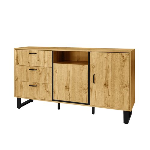 Buffet Effet Bois 2 Portes 3 Tiroirs 150*38*77cm