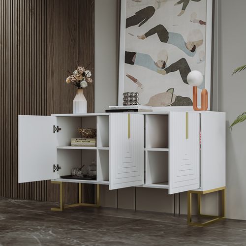 Buffet Haut Avec 3 Portes Blanc Mat H81/b138/t40