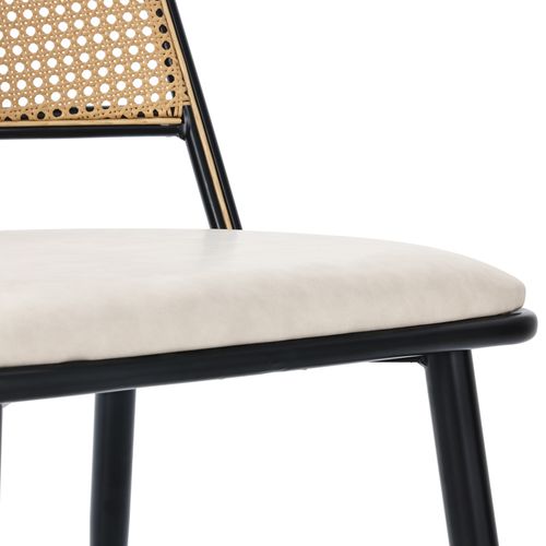 Lot De 2 Chaises De Salle à Manger Élégant En Pu Blanc Dossier En Rotin Et Pieds Noirs