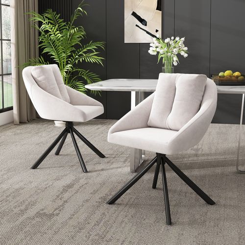 Lot De 2 Chaises De Salle à Manger Moderne Pivotante En Velours Beige