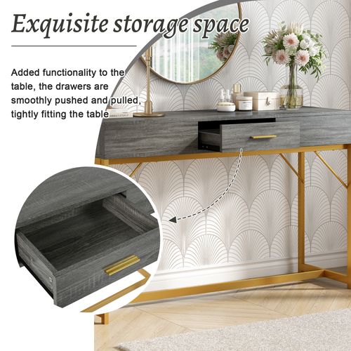 Table Console Effet Bois Gris Structure Couleur Dorée 1 Tiroir